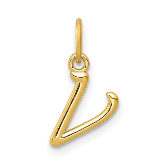 14k Yellow Gold, Claire Collection Mini Lower Case Initial V Charm - Picture 1 of 5